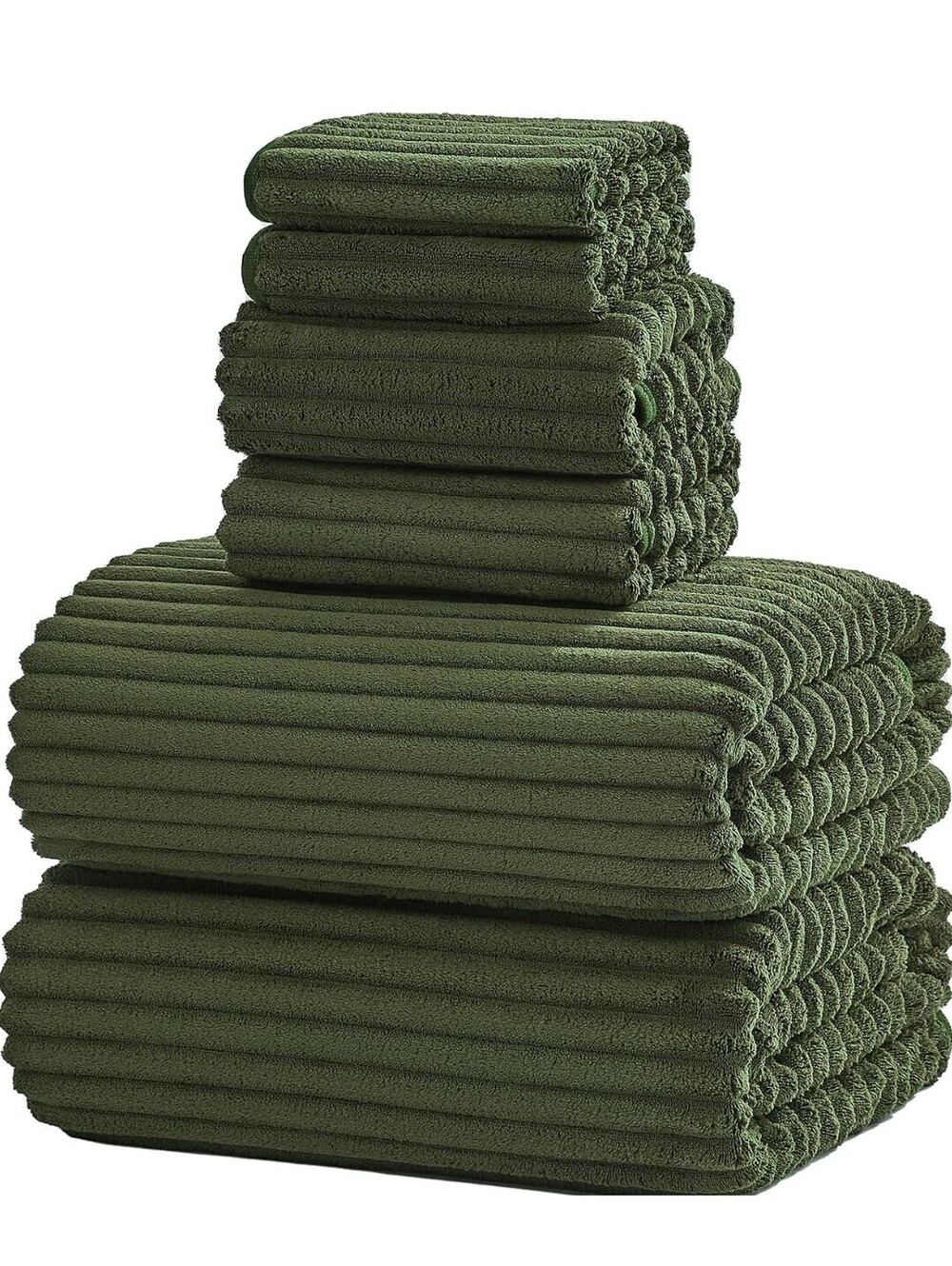 6 Piece Bath Towel Set, 30"x60" Towels, Olive Green Microfiber